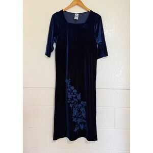 Brooke Lindsay Velvet Dress Women 18 Navy Blue Glittery Butterfly Floral Fairy